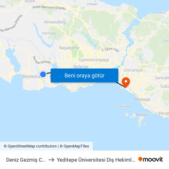 Deniz Gezmiş Caddesi to Yeditepe Üniversitesi Diş Hekimliği Fakültesi map