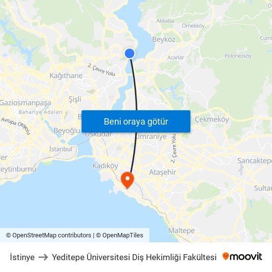 İstinye to Yeditepe Üniversitesi Diş Hekimliği Fakültesi map