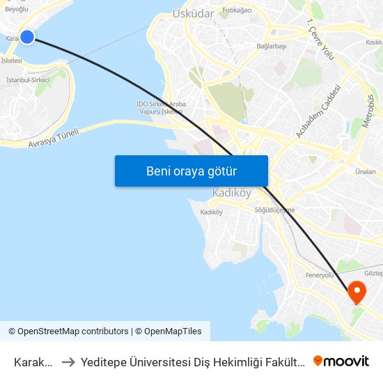 Karaköy to Yeditepe Üniversitesi Diş Hekimliği Fakültesi map