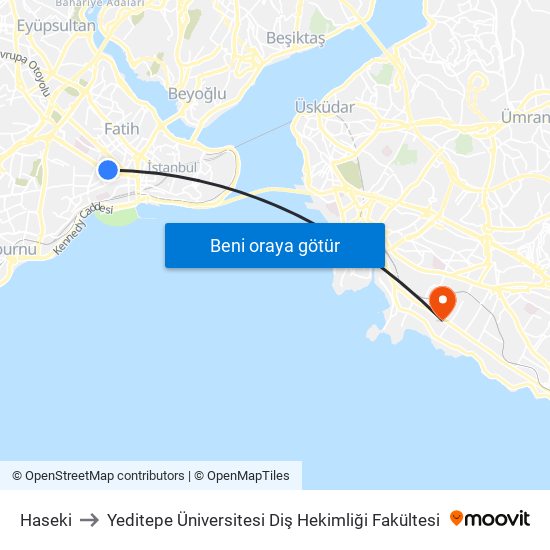 Haseki to Yeditepe Üniversitesi Diş Hekimliği Fakültesi map