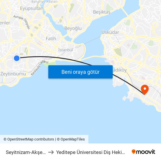 Seyitnizam-Akşemsettin to Yeditepe Üniversitesi Diş Hekimliği Fakültesi map