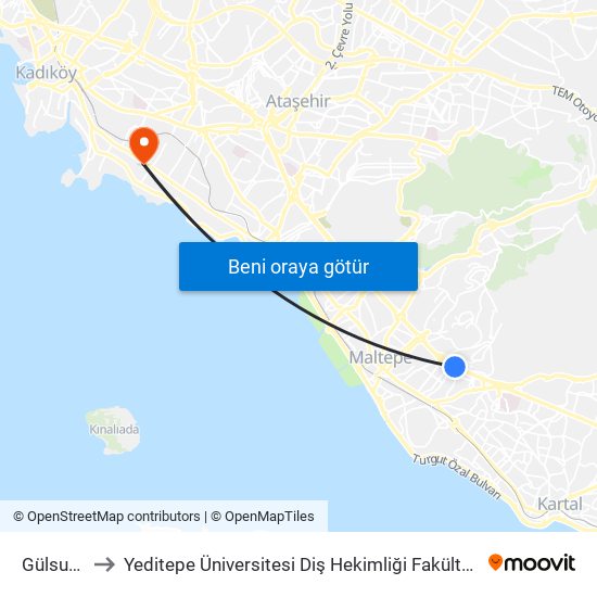 Gülsuyu to Yeditepe Üniversitesi Diş Hekimliği Fakültesi map