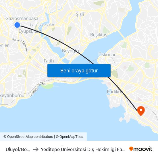 Uluyol/Bereç to Yeditepe Üniversitesi Diş Hekimliği Fakültesi map