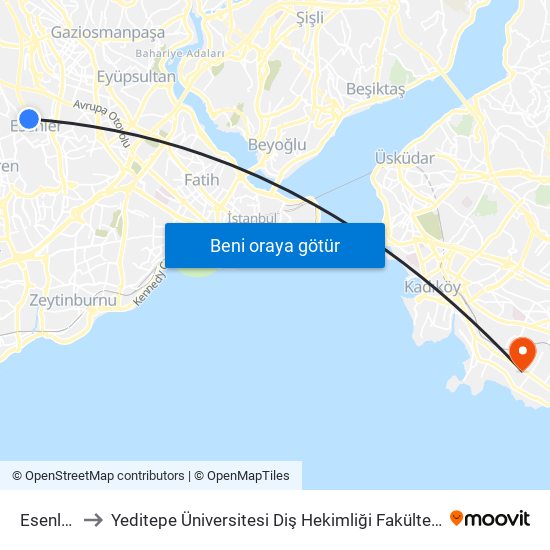 Esenler to Yeditepe Üniversitesi Diş Hekimliği Fakültesi map