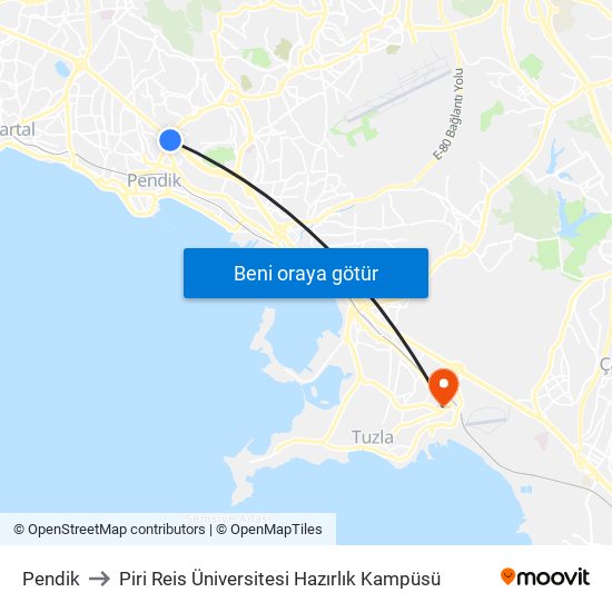 Pendik to Piri Reis Üniversitesi Hazırlık Kampüsü map
