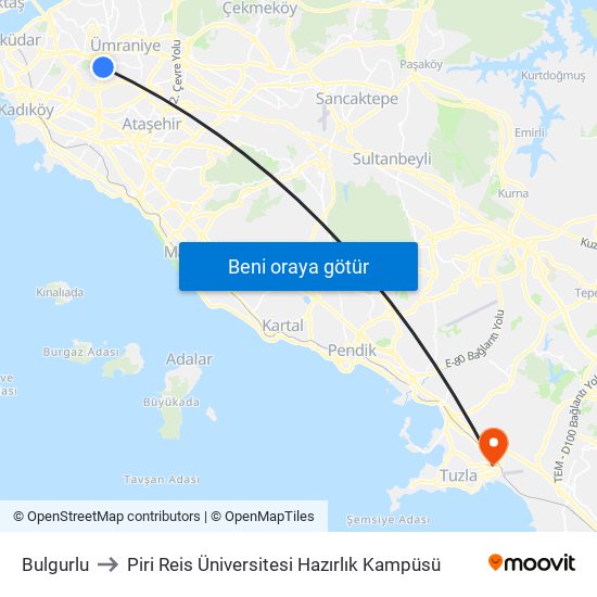 Bulgurlu to Piri Reis Üniversitesi Hazırlık Kampüsü map