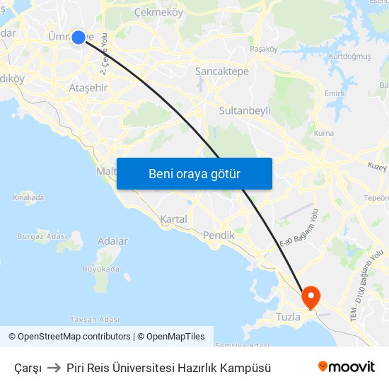 Çarşı to Piri Reis Üniversitesi Hazırlık Kampüsü map