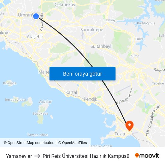 Yamanevler to Piri Reis Üniversitesi Hazırlık Kampüsü map