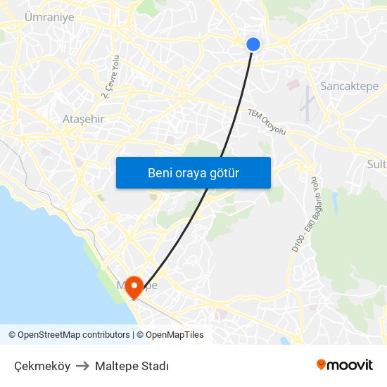 Çekmeköy to Maltepe Stadı map