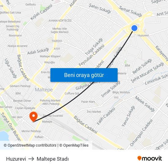 Huzurevi to Maltepe Stadı map