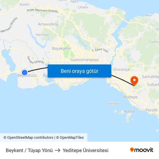 Beykent / Tüyap Yönü to Yeditepe Üniversitesi map