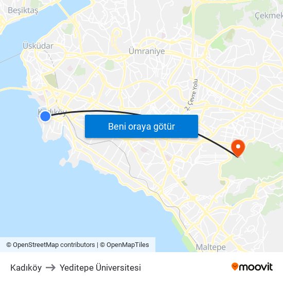 Kadıköy to Yeditepe Üniversitesi map
