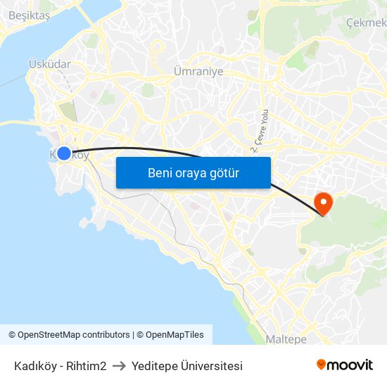 Kadıköy - Rihtim2 to Yeditepe Üniversitesi map