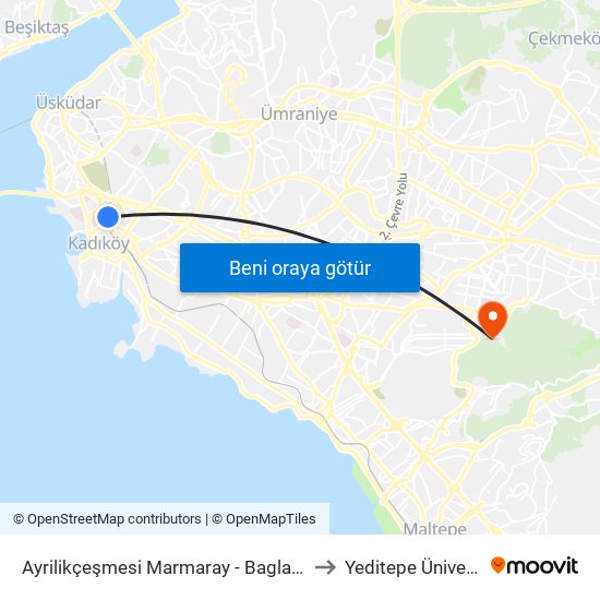 Ayrilikçeşmesi Marmaray - Baglarbasi Yönü to Yeditepe Üniversitesi map