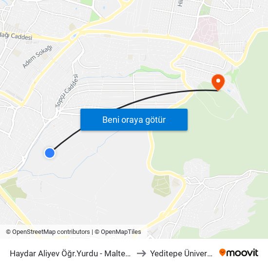 Haydar Aliyev Öğr.Yurdu - Maltepe Yönü to Yeditepe Üniversitesi map
