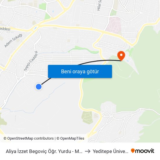 Aliya İzzet Begoviç Öğr. Yurdu - Maltepe Yönü to Yeditepe Üniversitesi map