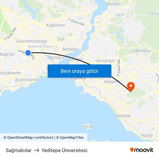 Sağmalcılar to Yeditepe Üniversitesi map