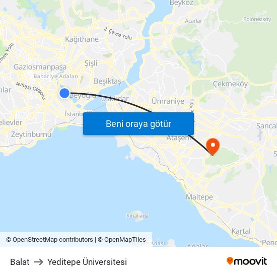 Balat to Yeditepe Üniversitesi map