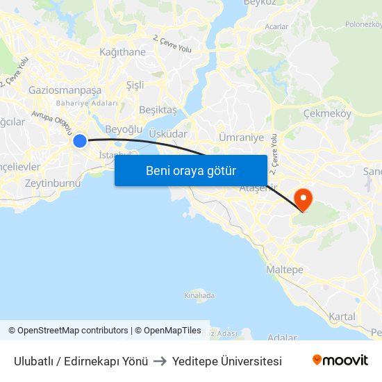 Ulubatlı / Edirnekapı Yönü to Yeditepe Üniversitesi map