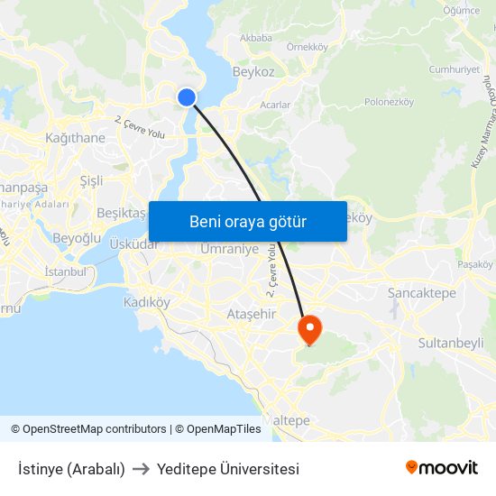 İstinye (Arabalı) to Yeditepe Üniversitesi map