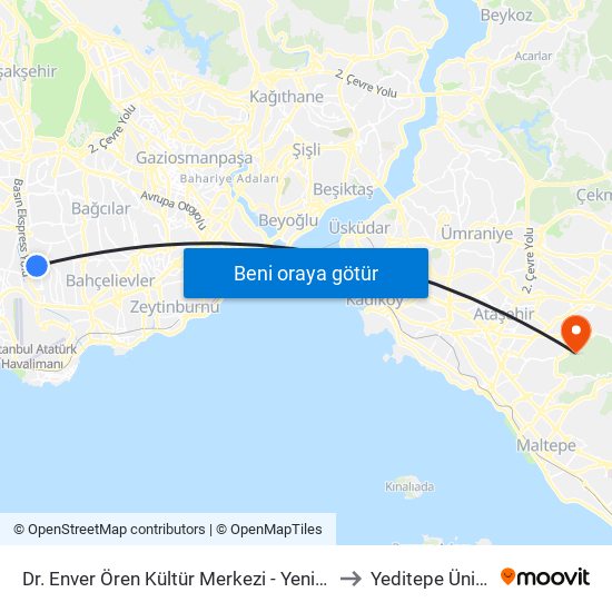 Dr. Enver Ören Kültür Merkezi - Yenibosna Metro Yönü to Yeditepe Üniversitesi map