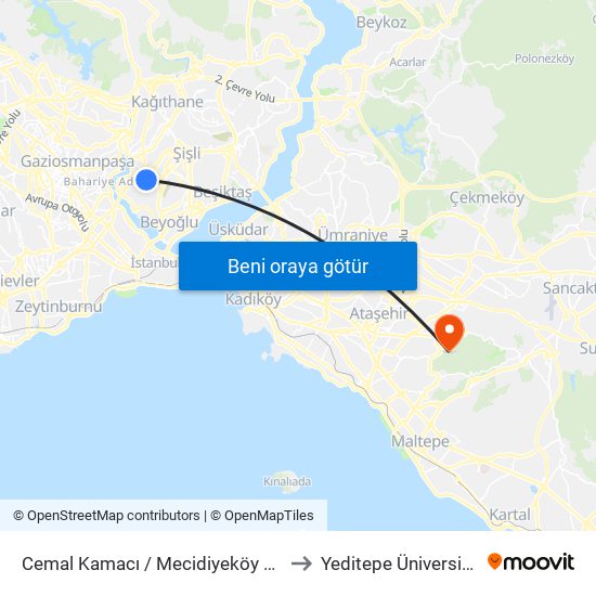 Cemal Kamacı / Mecidiyeköy Yönü to Yeditepe Üniversitesi map