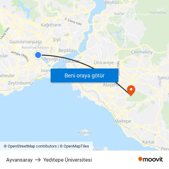 Ayvansaray to Yeditepe Üniversitesi map