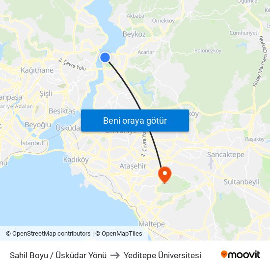 Sahil Boyu / Üsküdar Yönü to Yeditepe Üniversitesi map