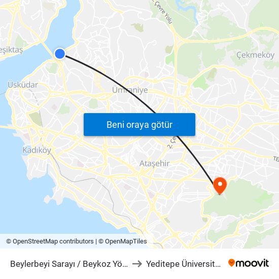 Beylerbeyi Sarayı / Beykoz Yönü to Yeditepe Üniversitesi map