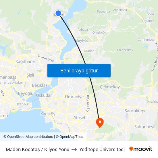 Maden Kocataş / Kilyos Yönü to Yeditepe Üniversitesi map