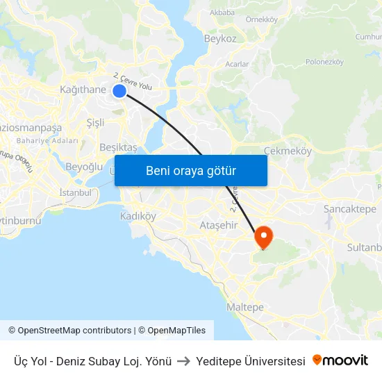 Üç Yol - Deniz Subay Loj. Yönü to Yeditepe Üniversitesi map