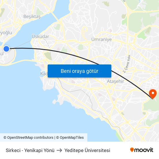Sirkeci - Yenikapi Yönü to Yeditepe Üniversitesi map