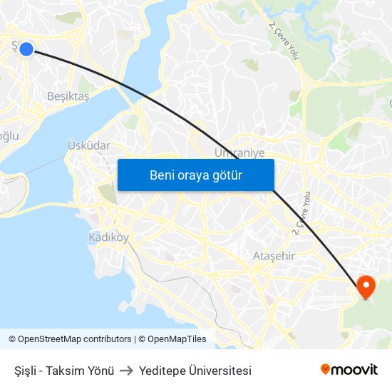 Şişli - Taksim Yönü to Yeditepe Üniversitesi map