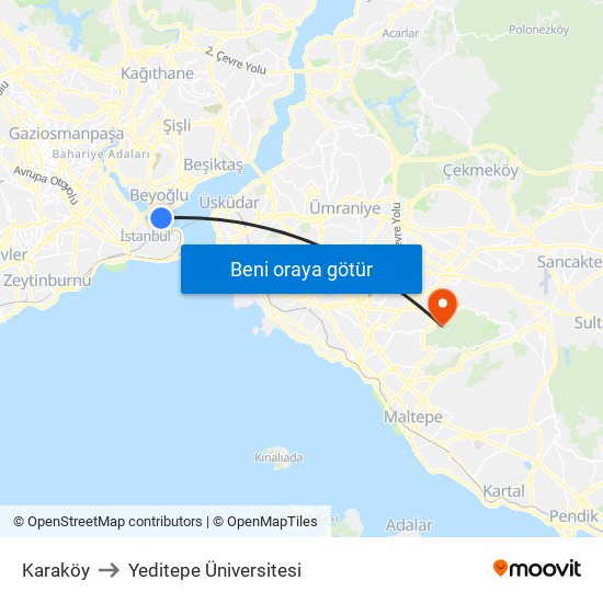 Karaköy to Yeditepe Üniversitesi map