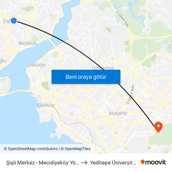 Şişli Merkez - Mecidiyeköy Yönü to Yeditepe Üniversitesi map