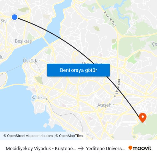 Mecidiyeköy Viyadük - Kuştepe Yönü to Yeditepe Üniversitesi map