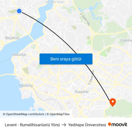 Levent - Rumelihisariüstü Yönü to Yeditepe Üniversitesi map