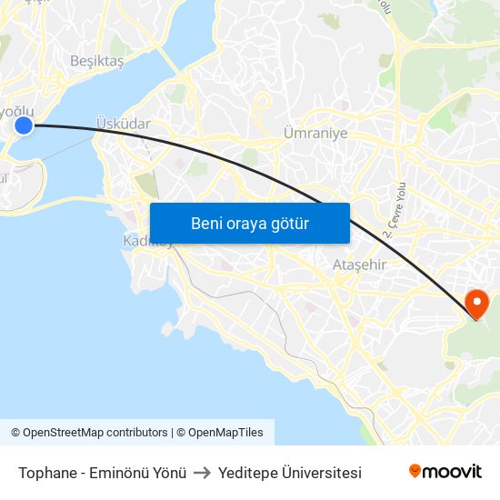 Tophane - Eminönü Yönü to Yeditepe Üniversitesi map