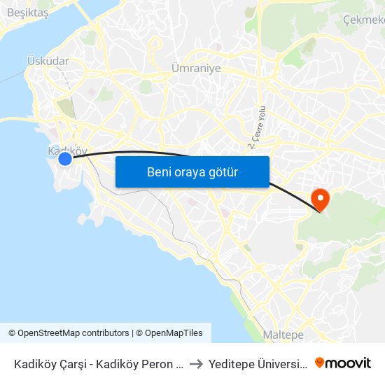 Kadiköy Çarşi - Kadiköy Peron Yönü to Yeditepe Üniversitesi map