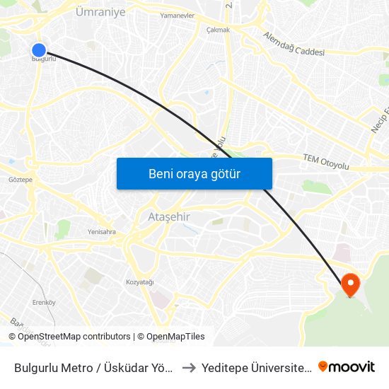 Bulgurlu Metro / Üsküdar Yönü to Yeditepe Üniversitesi map