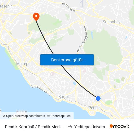 Pendik Köprüsü / Pendik Merkez Yönü to Yeditepe Üniversitesi map