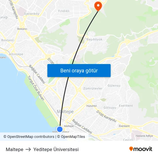 Maltepe to Yeditepe Üniversitesi map