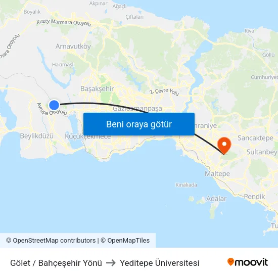 Gölet / Bahçeşehir Yönü to Yeditepe Üniversitesi map
