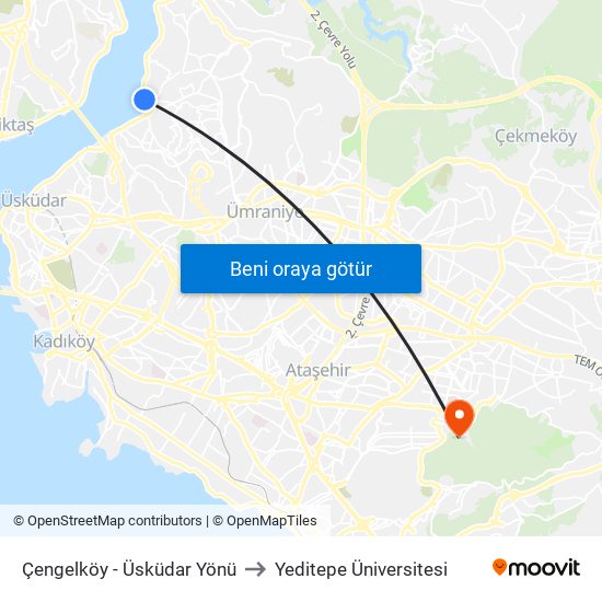 Çengelköy - Üsküdar Yönü to Yeditepe Üniversitesi map