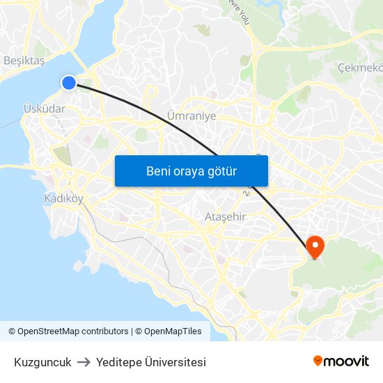 Kuzguncuk to Yeditepe Üniversitesi map