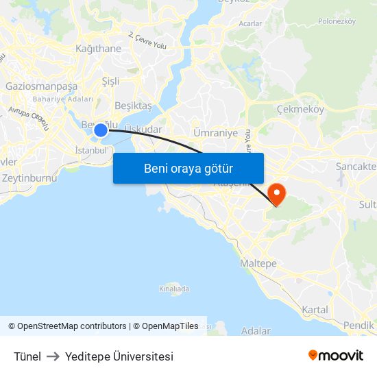 Tünel to Yeditepe Üniversitesi map