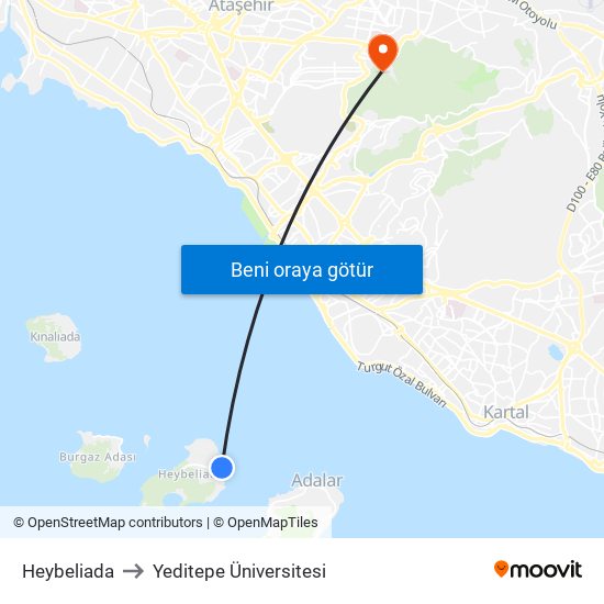 Heybeliada to Yeditepe Üniversitesi map