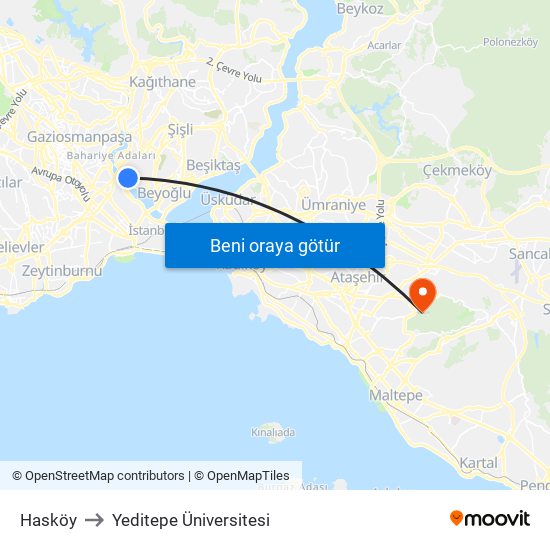 Hasköy to Yeditepe Üniversitesi map
