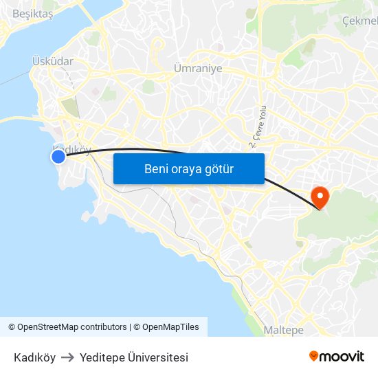 Kadıköy to Yeditepe Üniversitesi map
