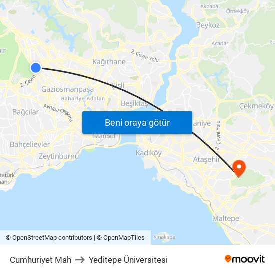 Cumhuriyet Mah to Yeditepe Üniversitesi map